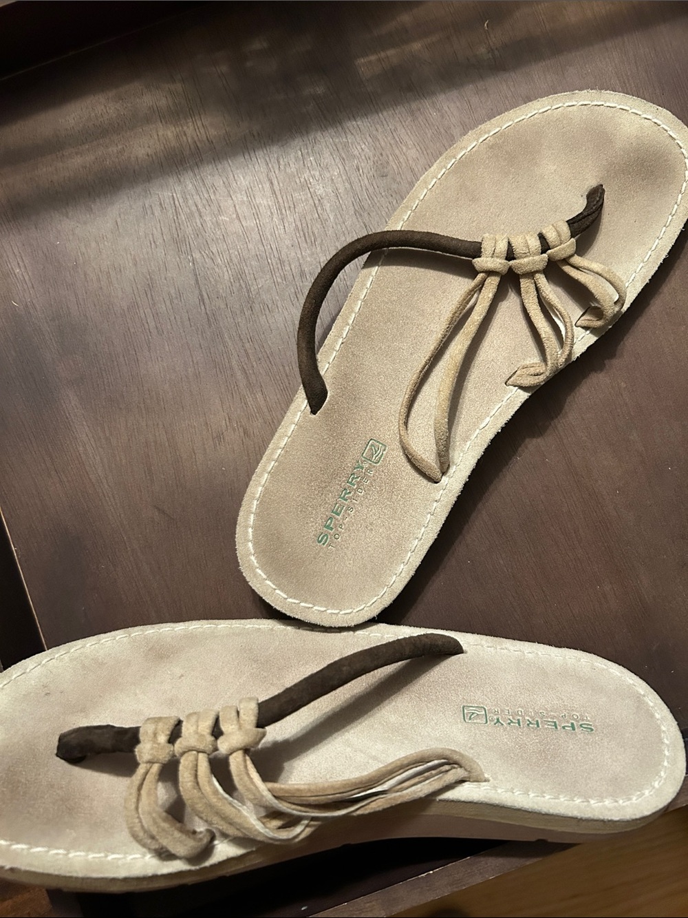 Sperry Taupe & Brown Suede Knot-Strap Women's Sandals size 8.5